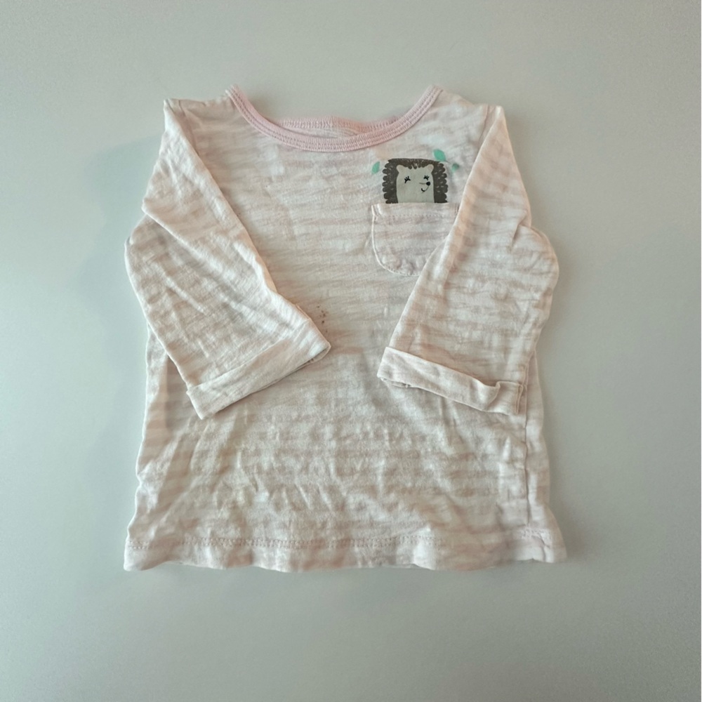 Carter's Pink Striped 3/4 Sleeve Tee with hedgehog Patch 3T